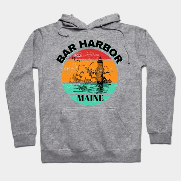 Bar Harbor Maine Lighthouse Retro Sunset Hoodie by AdrianaHolmesArt